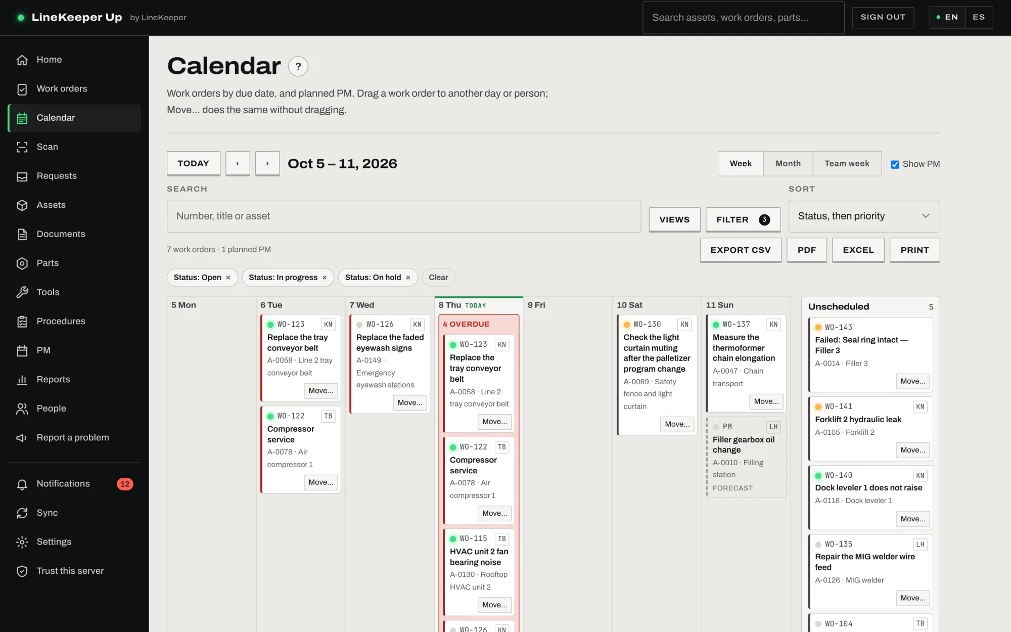 The calendar with the Overdue strip and Team week
