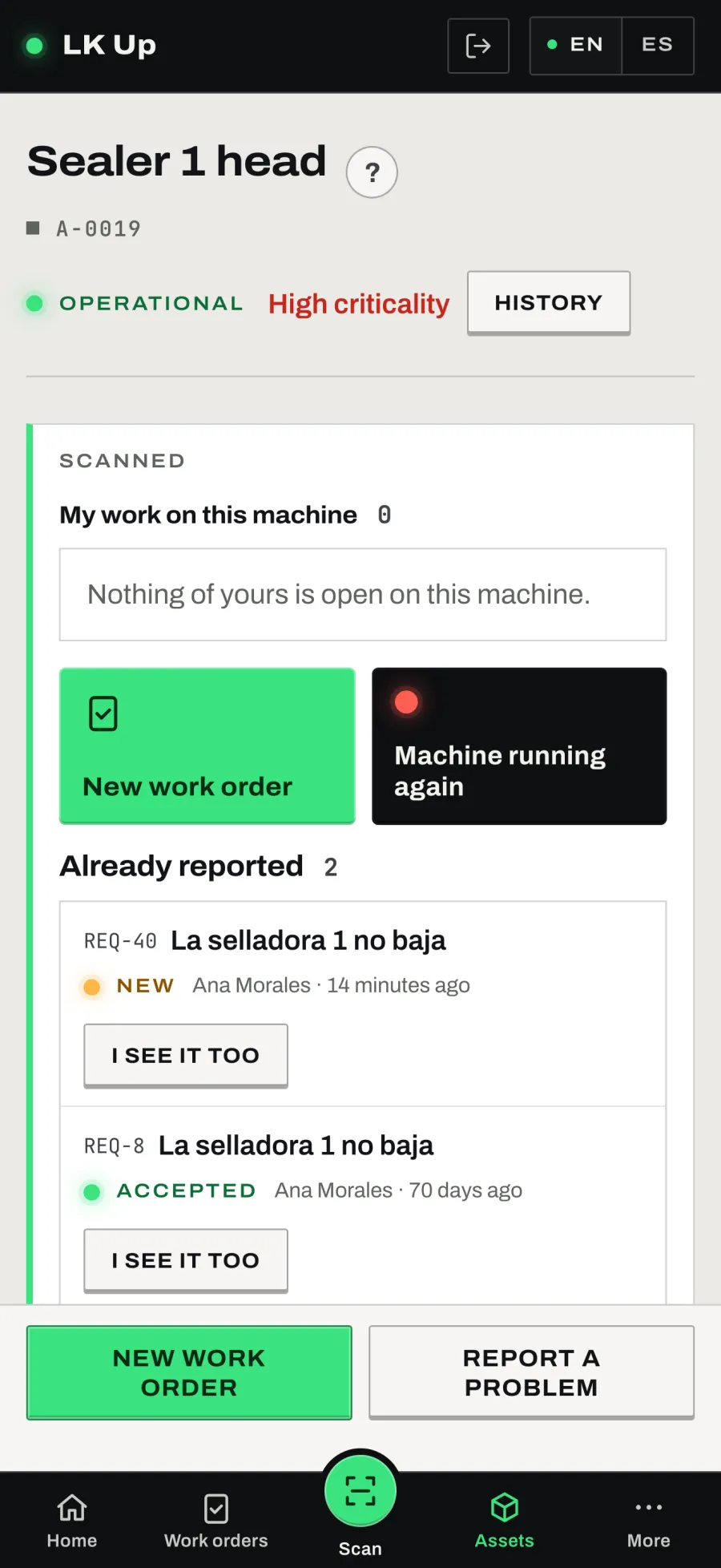 On a phone: an asset opened after scanning its QR code