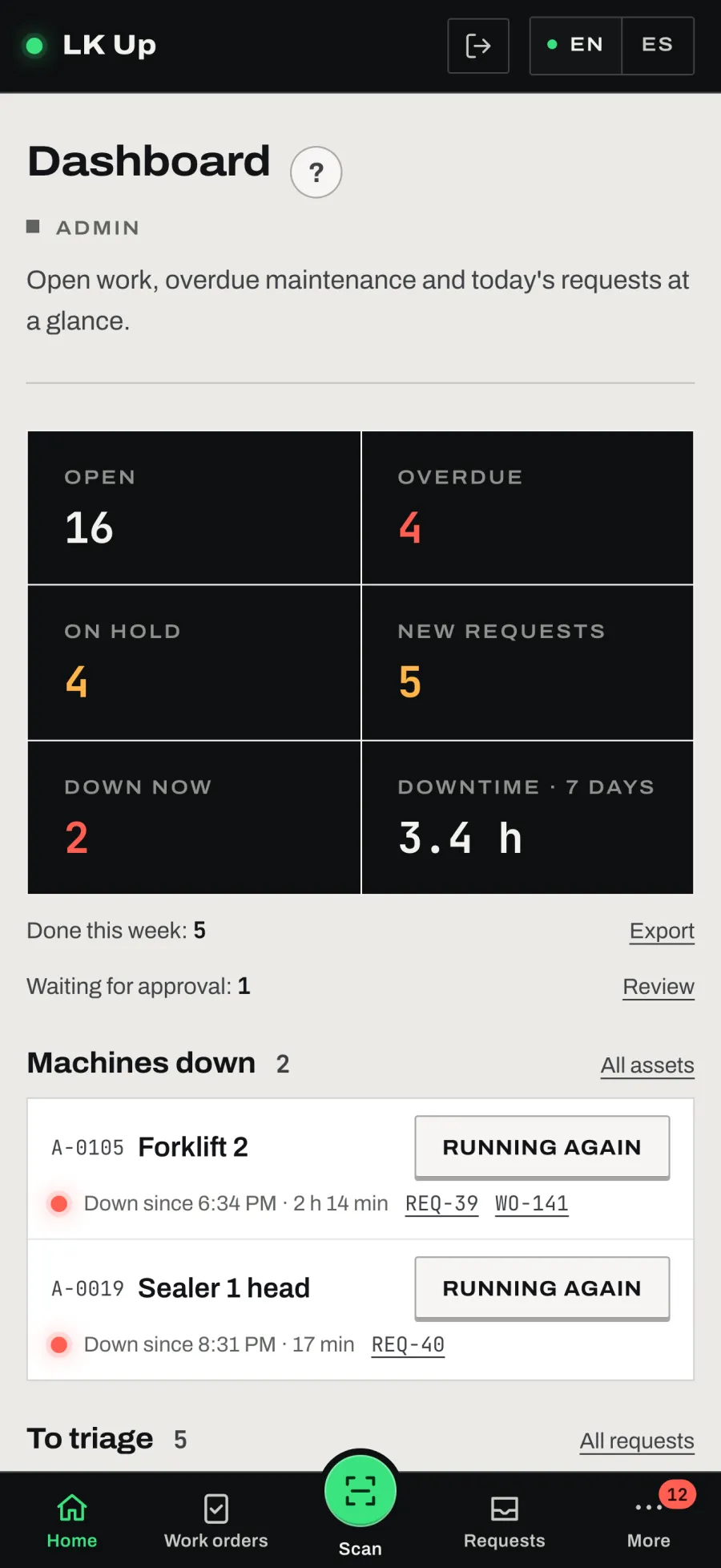 On a phone: the dashboard with open and overdue counts