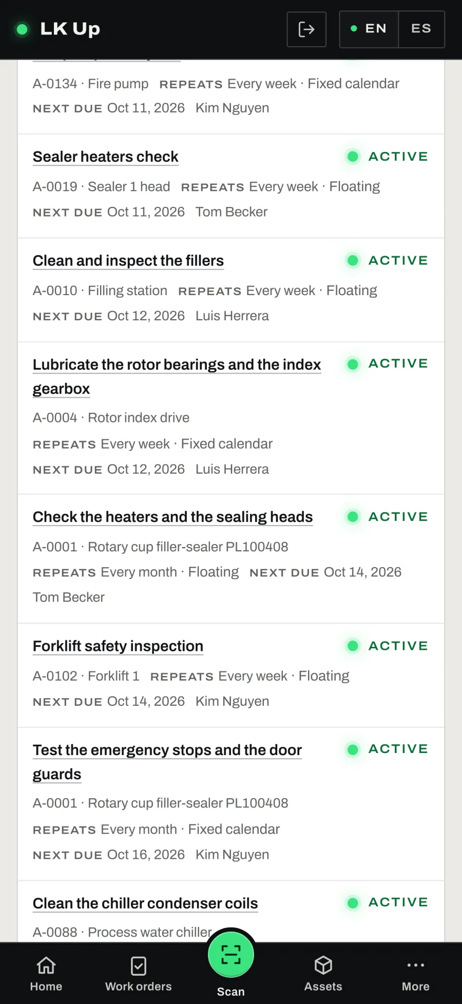 On a phone: preventive maintenance schedules